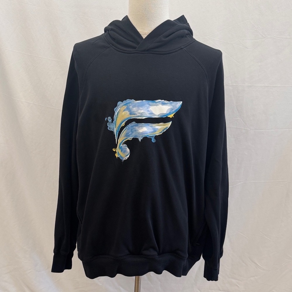 Fabletics Mens Black Watercolor Graphic Logo Pullover Hoodie Sweatshirt